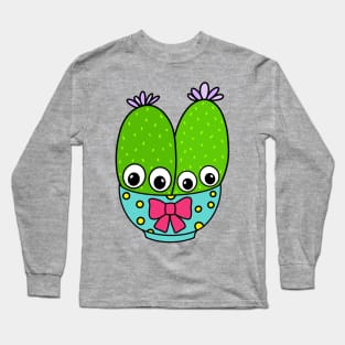 Cute Cactus Design #313: Cacti Couple In Cute Bowl Long Sleeve T-Shirt